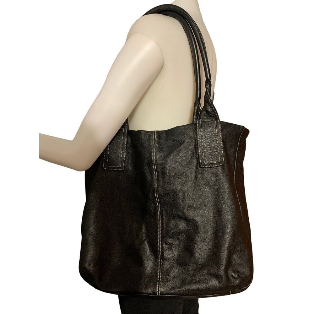 Alberta Di Canio Soft Black Genuine Leather Tote Shoulder Bag Purse